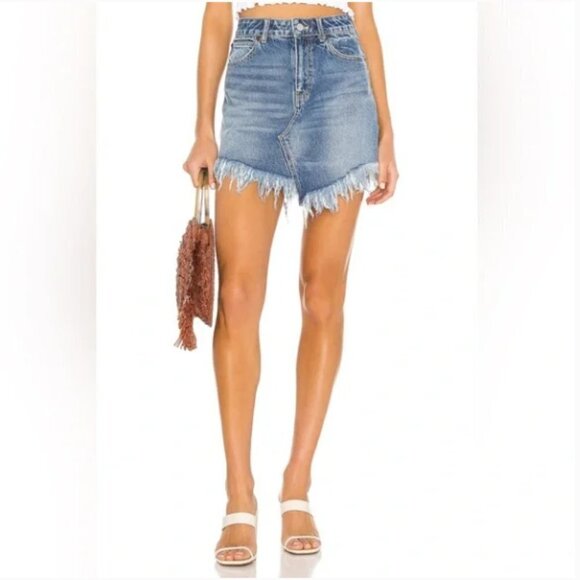 Free People Dresses & Skirts - NWT Free People We The Free Bailey Raw Hem Denim Mini Skirt Indigo Blue 25